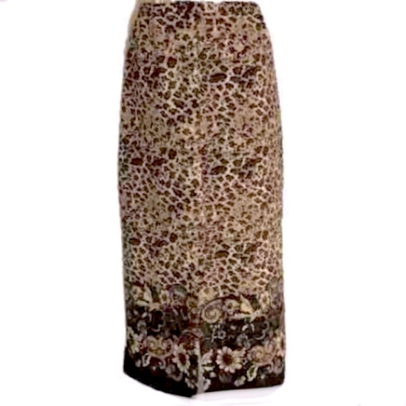 KIM ROGERS Signature Cheetah Leopard Floral Maxi Skirt Zip Back Womens Large - Picture 6 of 14